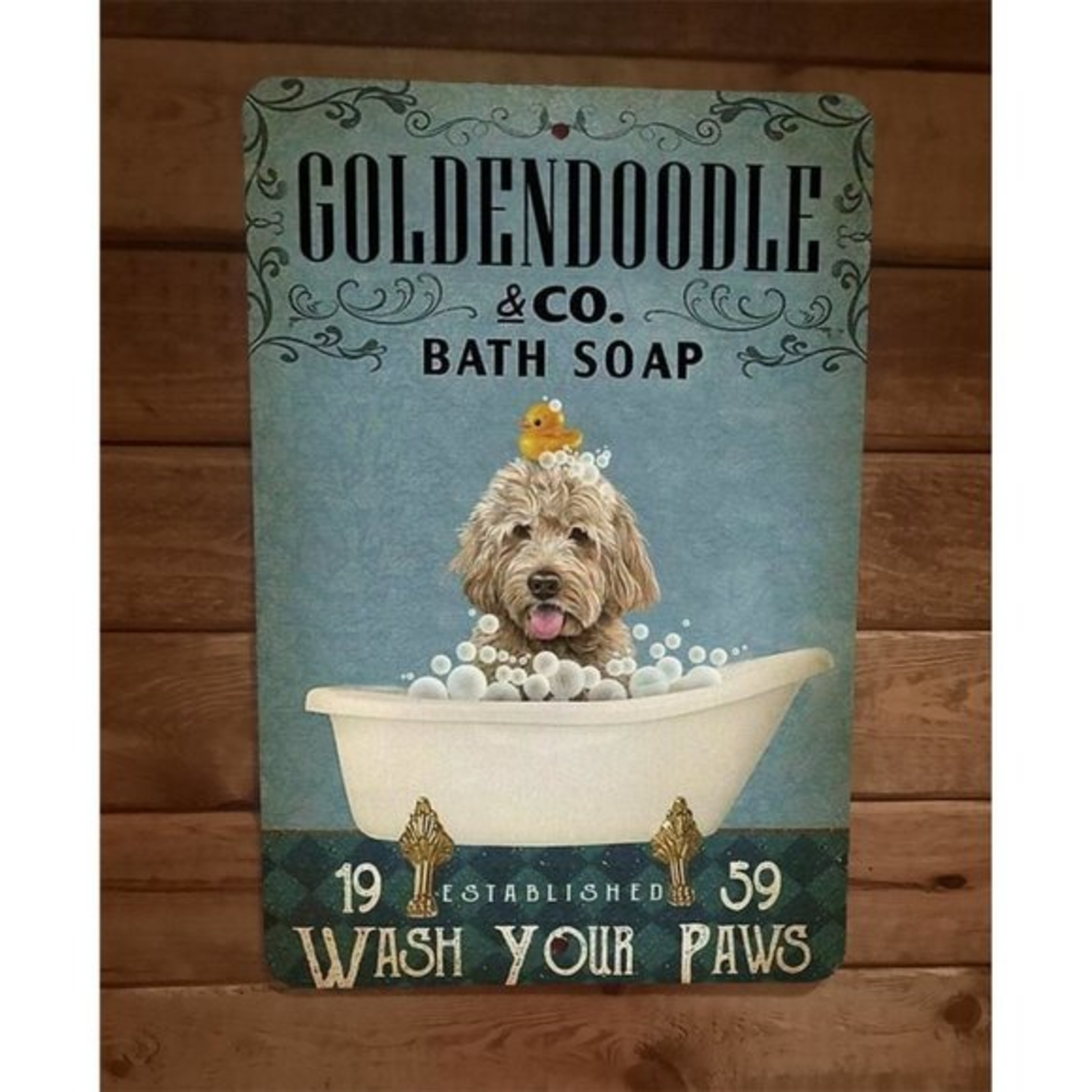 Goldendoodle Dog Bath Soap 8x12 Metal Wall Sign Animal‎ Poster